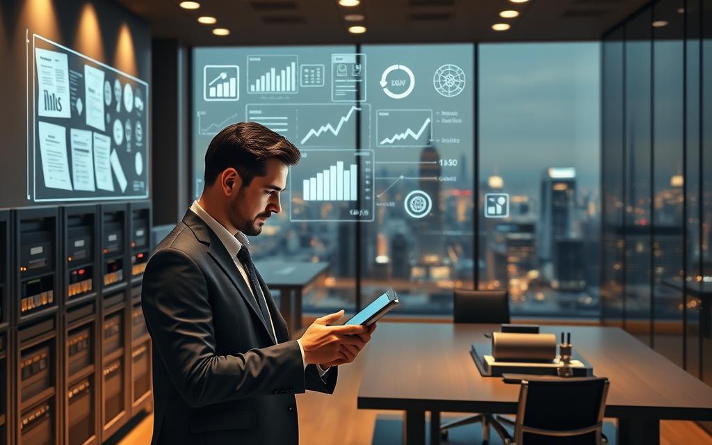 A Modern Law Office, Bathed In Warm Lighting, With A Sleek, Minimalist Aesthetic. In The Foreground, A Lawyer Consults With A Client On A Tablet, Their Expressions Thoughtful And Intent. Behind Them, A Holographic Display Projects Intricate Legal Documents, Interactive Charts, And Real-Time Case Data. The Middle Ground Features A Robust Technological Infrastructure - Servers, Networking Equipment, And Digital Case Management Systems. In The Background, A Panoramic View Of A Bustling City Skyline, Reflecting The Lawyer'S Ability To Leverage Technology To Deliver Exceptional Legal Representation, Even In A Complex Urban Environment. A Modern Law Office, Bathed In Warm Lighting, With A Sleek, Minimalist Aesthetic. In The Foreground, A Lawyer Consults With A Client On A Tablet, Their Expressions Thoughtful And Intent. Behind Them, A Holographic Display Projects Intricate Legal Documents, Interactive Charts, And Real-Time Case Data. The Middle Ground Features A Robust Technological Infrastructure - Servers, Networking Equipment, And Digital Case Management Systems. In The Background, A Panoramic View Of A Bustling City Skyline, Reflecting The Lawyer'S Ability To Leverage Technology To Deliver Exceptional Legal Representation, Even In A Complex Urban Environment.